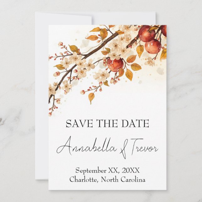 Äpfel und Blüten Herbsthochzeit Save The Date (Vorderseite)