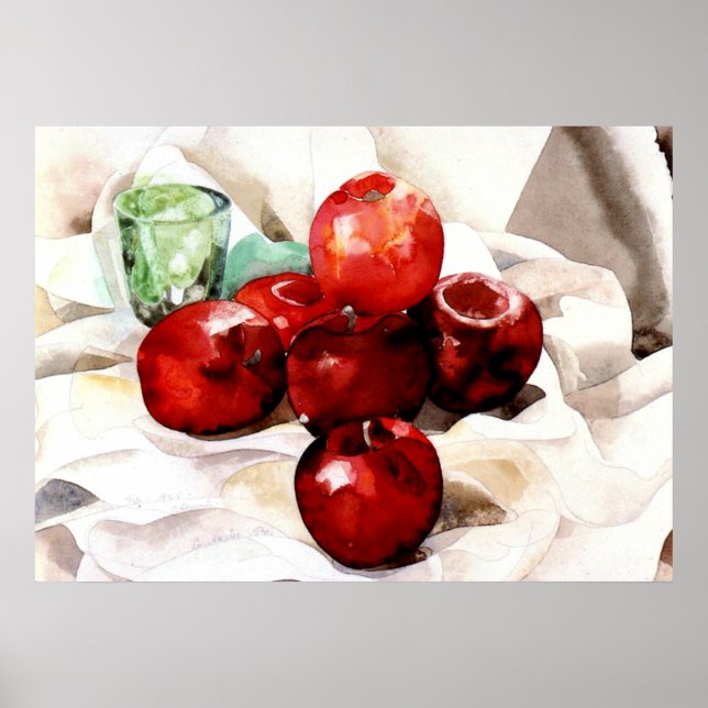 Äpfel und grünes Glas Poster (Vorne)