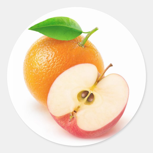 Apfel und Orange Runder Aufkleber (Vorderseite)