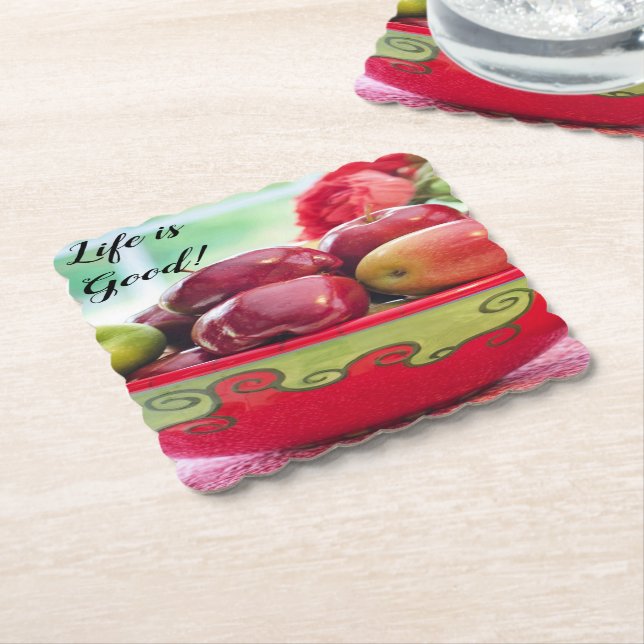 Apfel und Rose Das Leben ist gut Untersetzer (angewinkelt)