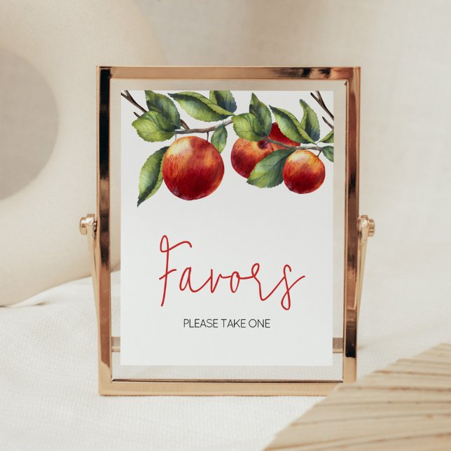 Apfel unserer Augen Baby-Duschfavors Poster (Red Apple Baby Shower Favors Sign)