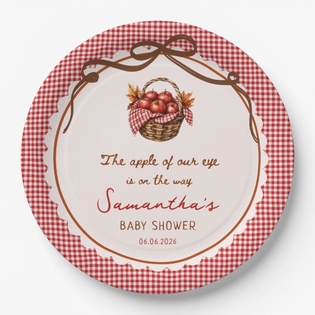 Apfel Unserer Augen Fall Baby Shower rote Gingham Pappteller (Vorderseite)
