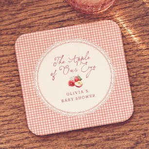 Apfel Unserer Augen Rot Gingham Baby Shower Rechteckiger Pappuntersetzer