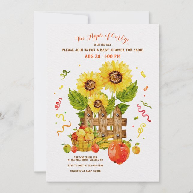 Apfel unserer Augenbabydusche Einladung (Vorderseite)