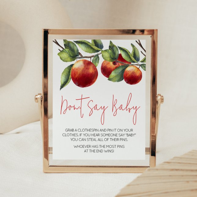 Apfel unserer Augenbabydusche sagt nicht Baby Poster (Red Apple Baby Shower Don't Say Baby Sign)