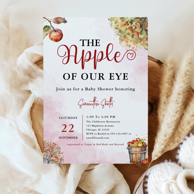 Apfel unserer Augenfarbenfallen Apple Babydusche Einladung (Apple of Our Eye Watercolor Fall Apple Baby Shower Invitation)