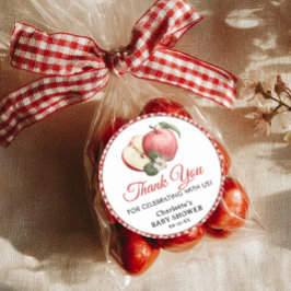 Apfel unserer Baby-Dusche Danke-Aufkleber Runder Aufkleber
