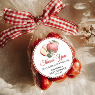 Apfel unserer Baby-Dusche Danke-Aufkleber Runder Aufkleber