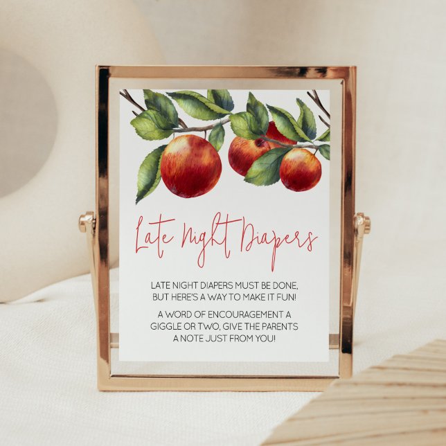 Apfel unserer Baby-Dusche Spät-Nachtdiaper Poster (Red Apple Baby Shower Late Night Diapers Sign)