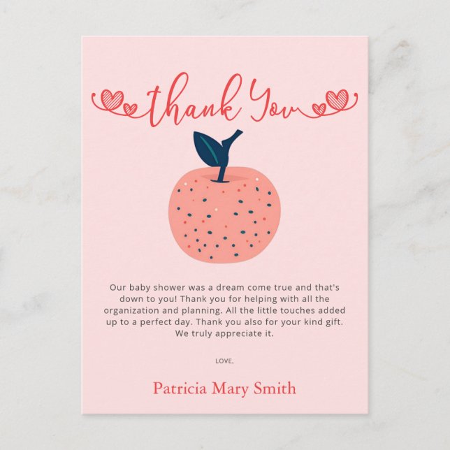 Apfel unserer Eye Fall Baby Dusche Vielen Dank Postkarte (Vorderseite)