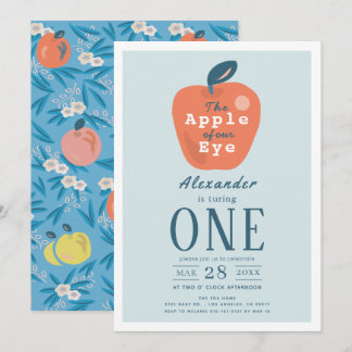 Apfel unseres Augenjungen Blue 1. Geburtstag Einladung