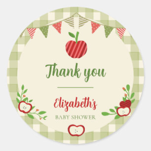 Apfel Unseres Auges Baby Shower Danke Gingham  Runder Aufkleber