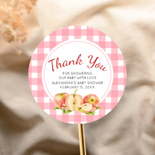 Apfel Unseres Auges Gingham-Baby-Party Runder Aufkleber