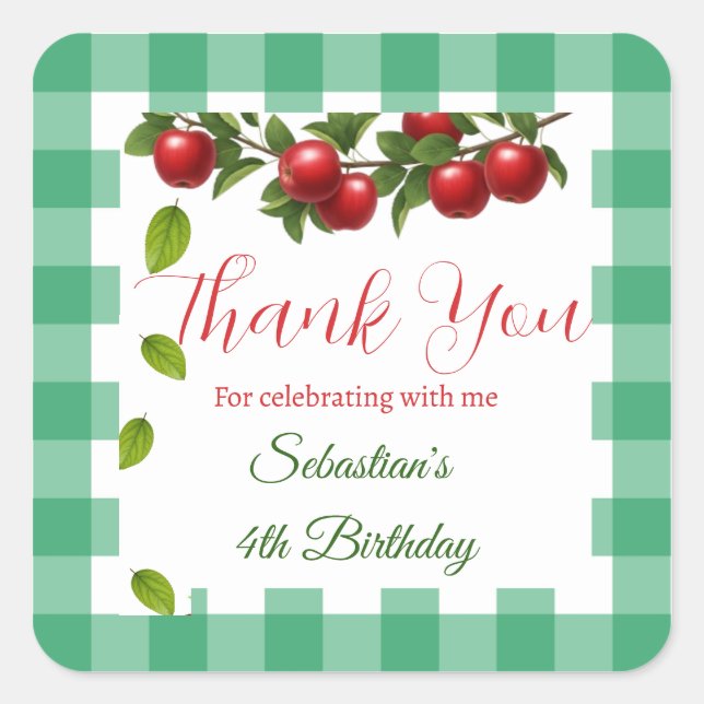 Apfel unseres Auges Vielen Dank für Ihr Interesse  Quadratischer Aufkleber (Vorderseite)