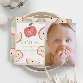 Apfel unseres Grünen Jungen 1. Geburtstag Foto Einladung