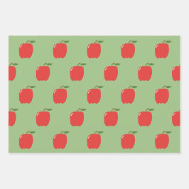 Äpfel Wrapping Paper (Sage Green & Red) Geschenkpapier Set