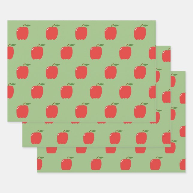 Äpfel Wrapping Paper (Sage Green & Red) Geschenkpapier Set (Set)