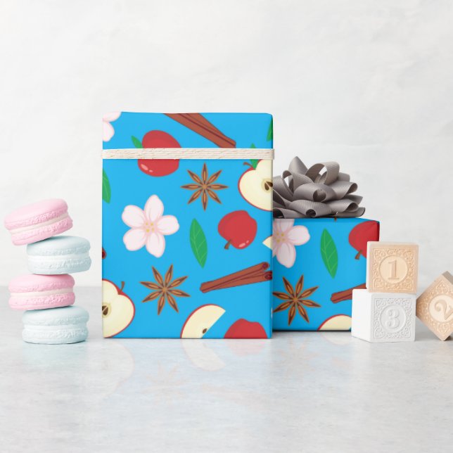 Äpfel, Zimt, sternförmige Anise fallen lebendig Na Geschenkpapier (Babyparty)