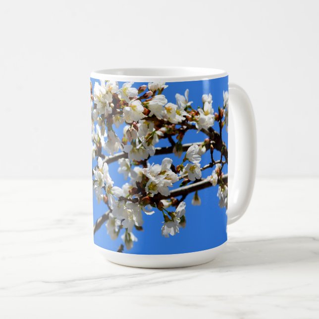 Apfelbaum-Foto aus weißem Frühling Kaffeetasse (VorderseiteRechts)