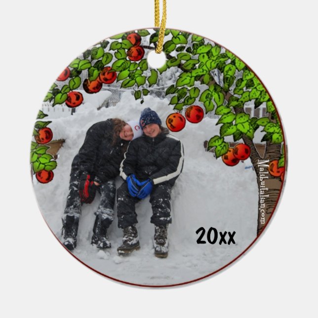 Apfelbaum-Foto Frame Keepake-Ornament Keramik Ornament (Vorne)