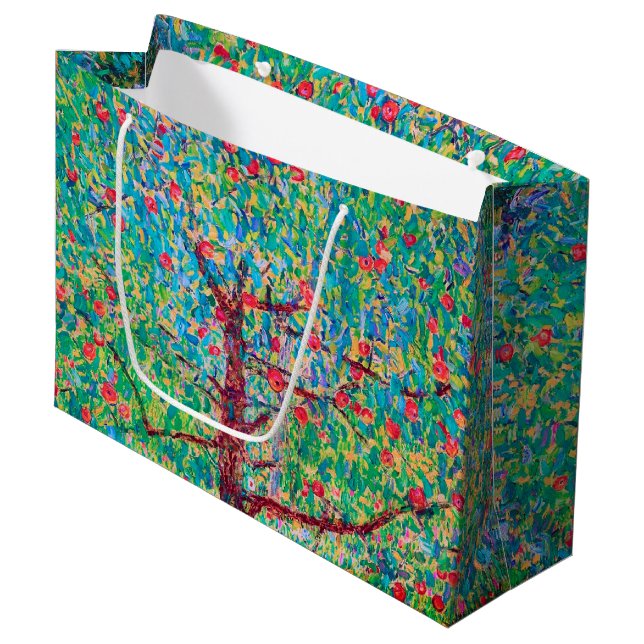 Apfelbaum, Gustav Klimt große Geschenktasche Geschenktüte (Vorderseite Schrägansicht)