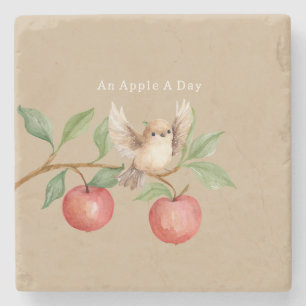 Apfelbaum Vogel auf Ast Steinuntersetzer