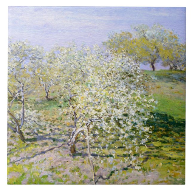 Apfelbäume in Bloom (von Claude Monet) Fliese (Vorderseite)