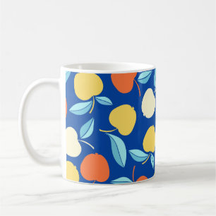 Apfelblätter, blauer Hintergrund, nahtloses Muster Kaffeetasse