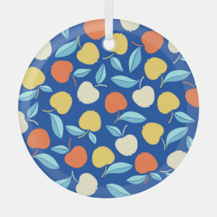 Apfelblätter, blauer Hintergrund, nahtloses Muster Ornament Aus Glas