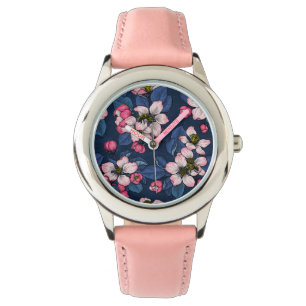 Apfelblüte auf dunkelblau armbanduhr