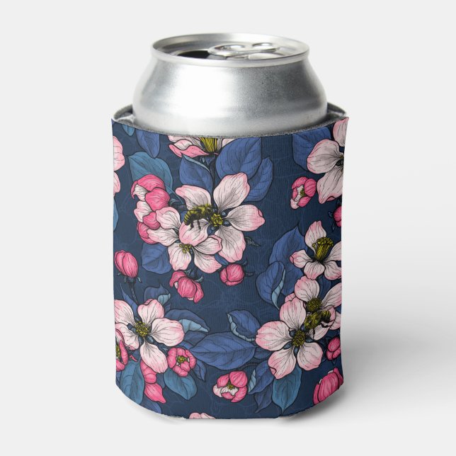 Apfelblüte auf dunkelblau dosenkühler (Kanne Vorderseite)