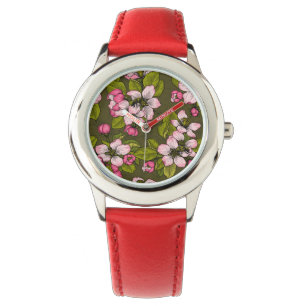 Apfelblüte auf dunkelgrün armbanduhr