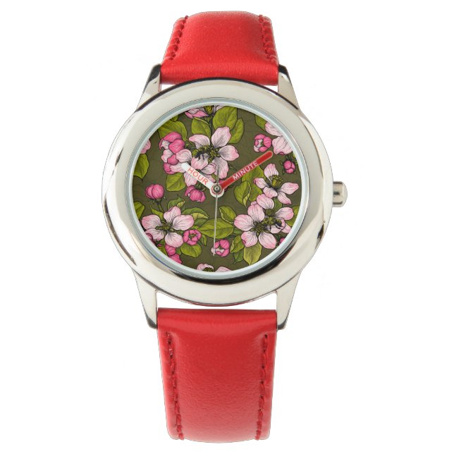 Apfelblüte auf dunkelgrün armbanduhr (Vorderseite)