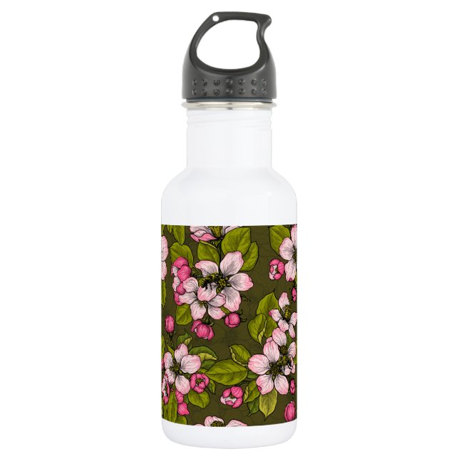 Apfelblüte auf dunkelgrün edelstahlflasche (Vorderseite)