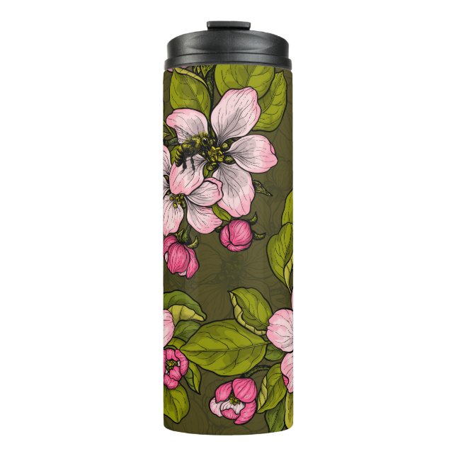 Apfelblüte auf dunkelgrün thermosbecher (Vorderseite)