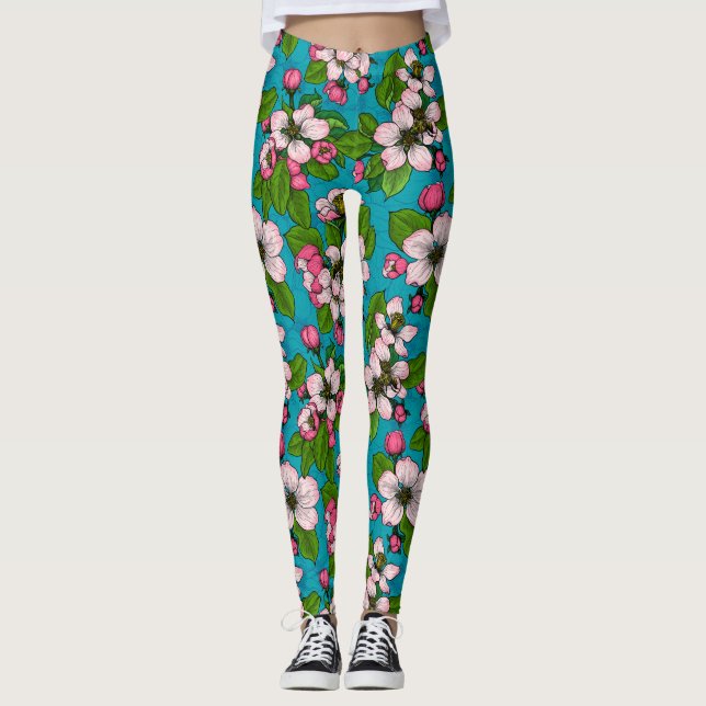 Apfelblüte auf Türkis Leggings (Vorderseite)