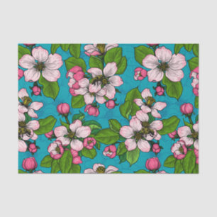 Apfelblüte auf Türkis Seidenpapier