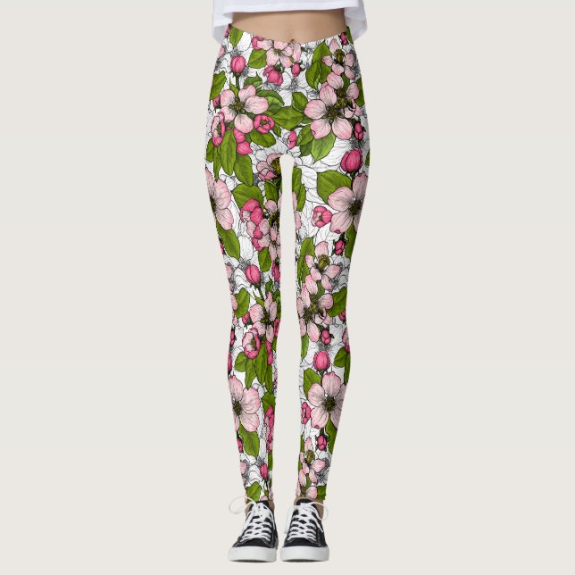 Apfelblüte auf weiß leggings (Vorderseite)