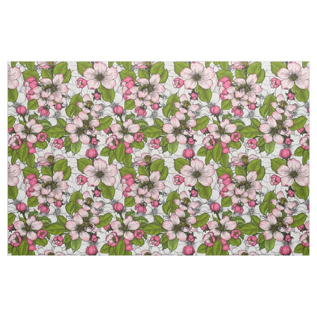 Apfelblüte auf weiß stoff (Fat Quarter (45,7 x 55,9 cm))