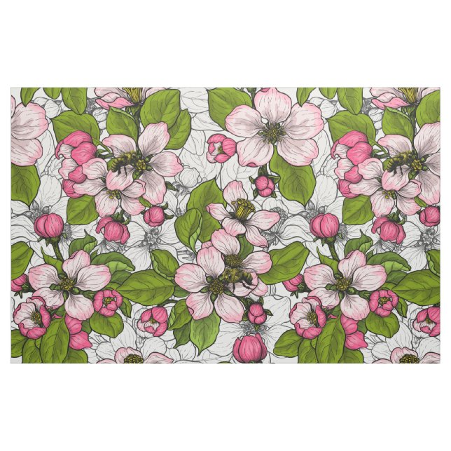 Apfelblüte auf weiß stoff (Fat Quarter (45,7 x 55,9 cm))