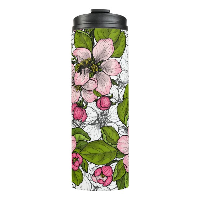 Apfelblüte auf weiß thermosbecher (Vorderseite)