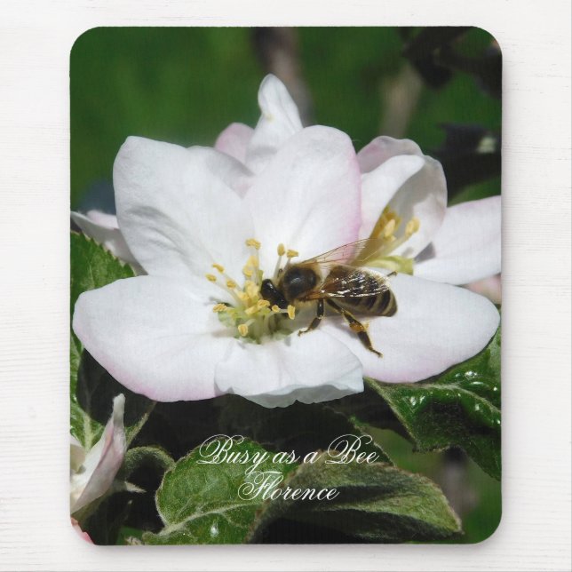 Apfelblüte & Biene Makrofoto | Mauspad (Vorne)