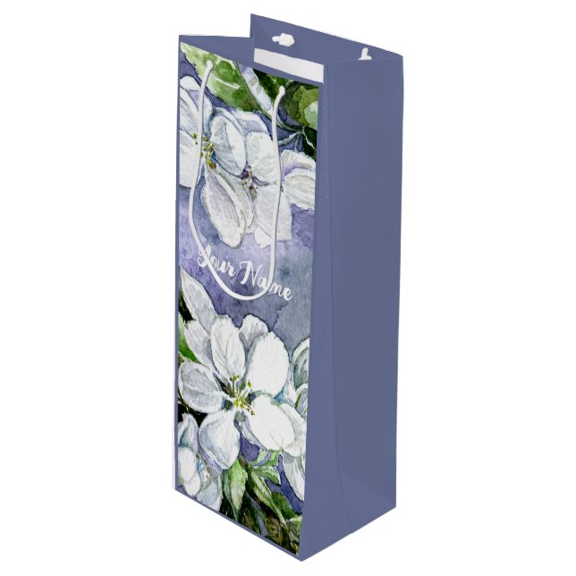 Apfelblüte Geschenktüte Für Weinflaschen (Vorderseite Schrägansicht)