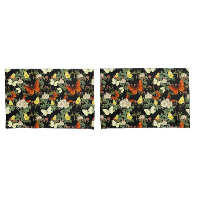 Apfelblüte und Schmetterlinge schwarzer Hintergrun Kissenbezug (Vorderseite-Set)