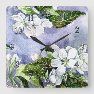 Apfelblüten-Acryluhr Quadratische Wanduhr