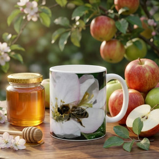 Apfelblüten & Honigbiene Makrofoto | Tasse