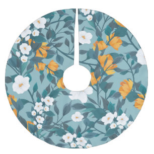 Apfelblüten-Muster: blühendes Muster-Motiv. Polyester Weihnachtsbaumdecke