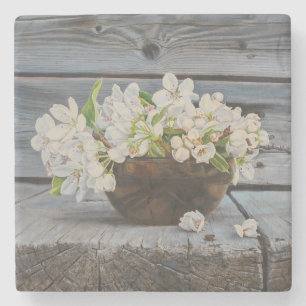 Apfelblüten-Stillleben – Original-Kunstwerk Steinuntersetzer