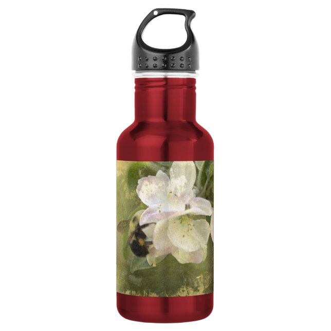 Apfelblüten und Hummel Edelstahlflasche (Vorderseite)