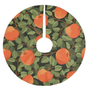 Apfelernte: Grüne Blätter Vintage Polyester Weihnachtsbaumdecke